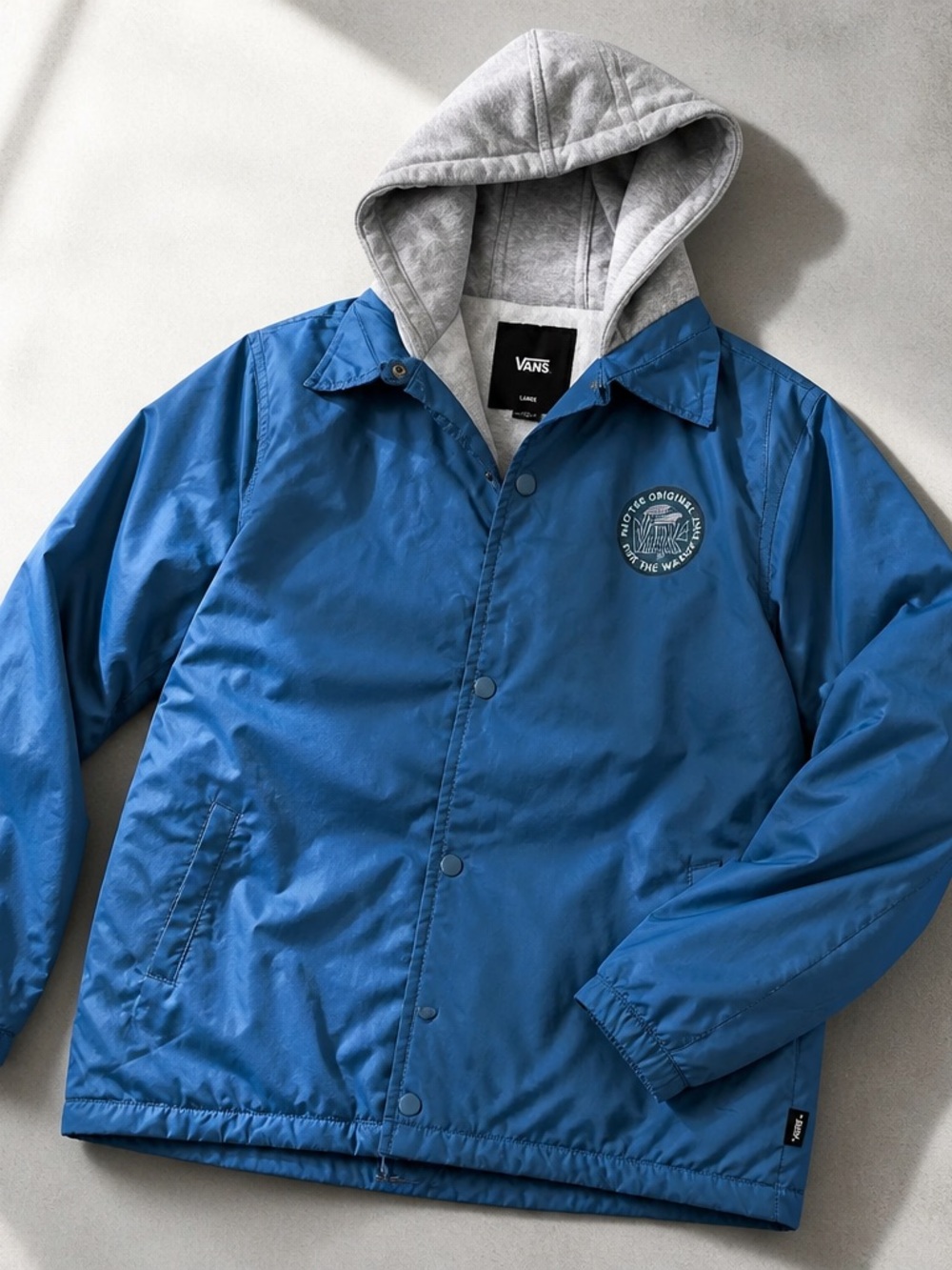 Vans Blue Coach Jacket with Gray Hooded Liner